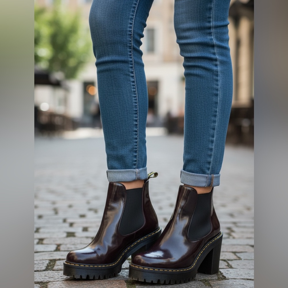 Dr. Martens Women's Burgundy Heeled Boots - Picture 2 of 7